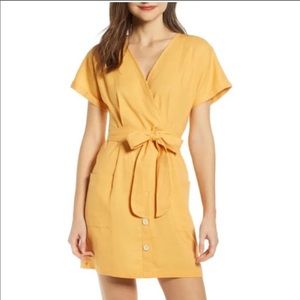 All in Favor - Yellow Linen V Neck Dress NORDSTROM